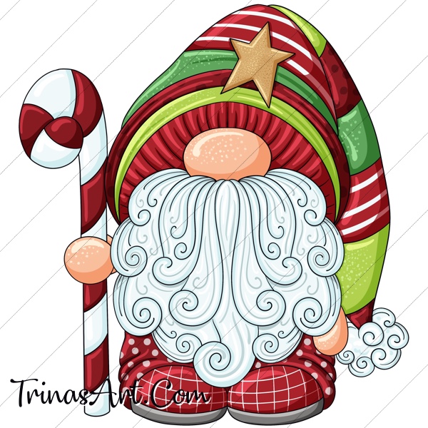 (image for) Candy Cane Santa Gnome 1 Clip Art