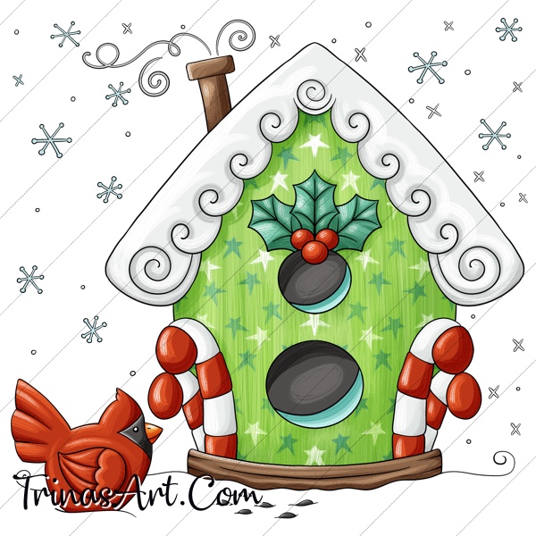 (image for) Cardinal & Birdhouse 1 Clip Art