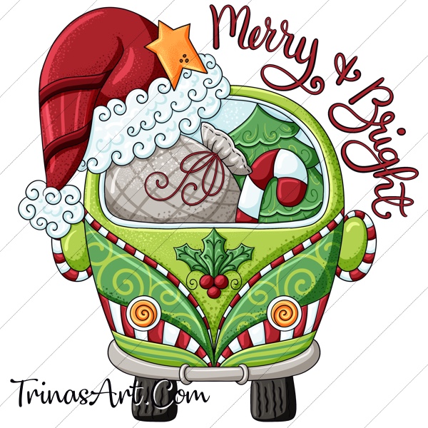 (image for) Merry & Bright Christmas Van 1 Clip Art