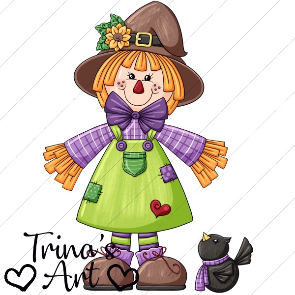 (image for) Scarecrow Girl & Crow 1 Clip Art