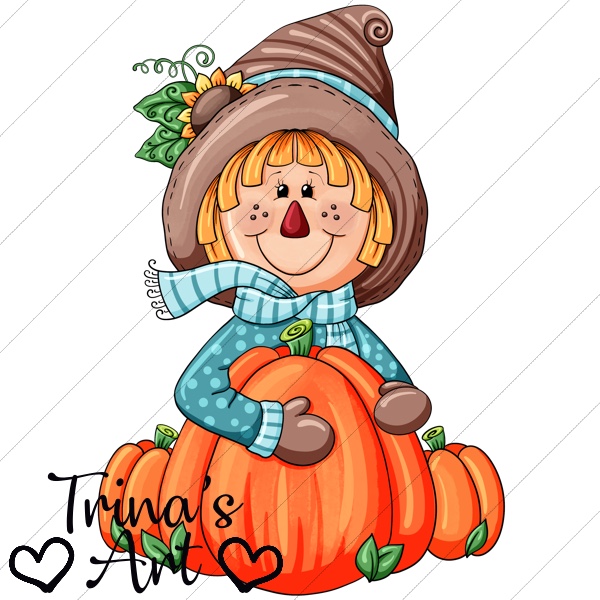 (image for) Scarecrow & Pumpkins 1 Clip Art