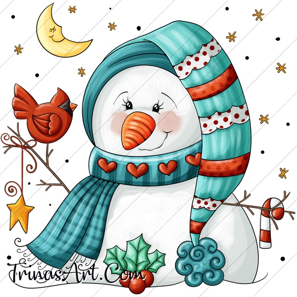 (image for) Snowman & Cardinal 1 Clip Art